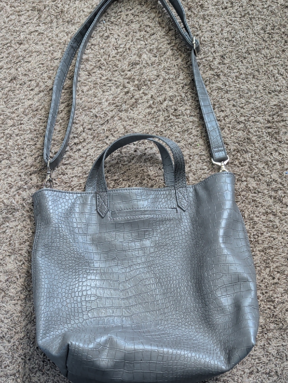 Gray Croc-Embossed Convertible Tote Bag - Women